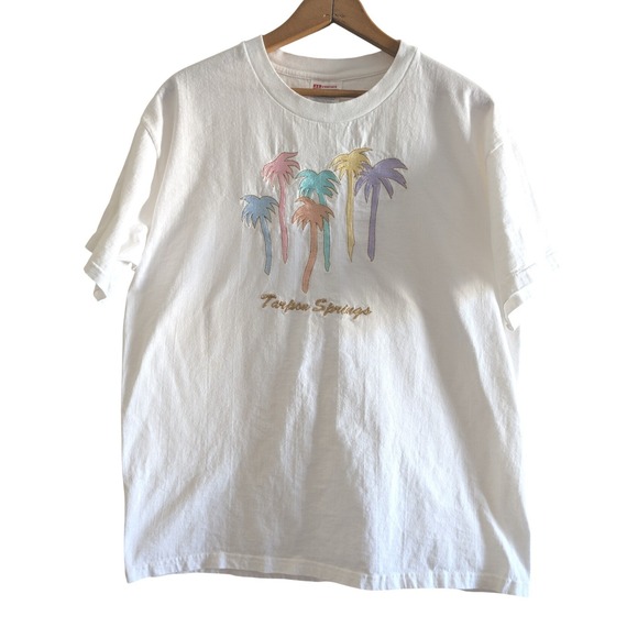Hanes Tops - Vintage Hanes Heavyweight Tarpon Springs Florida Palm Tree Embroidered T-Shirt L